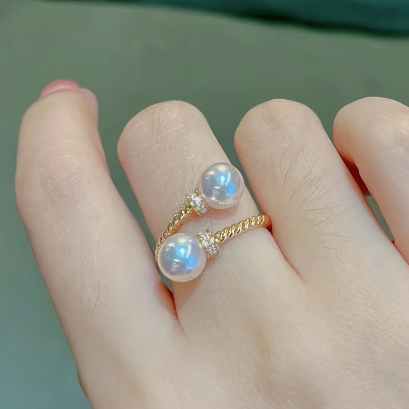 Women's Elegant Imitation Pearl Adjustable Ring, Vintage Style